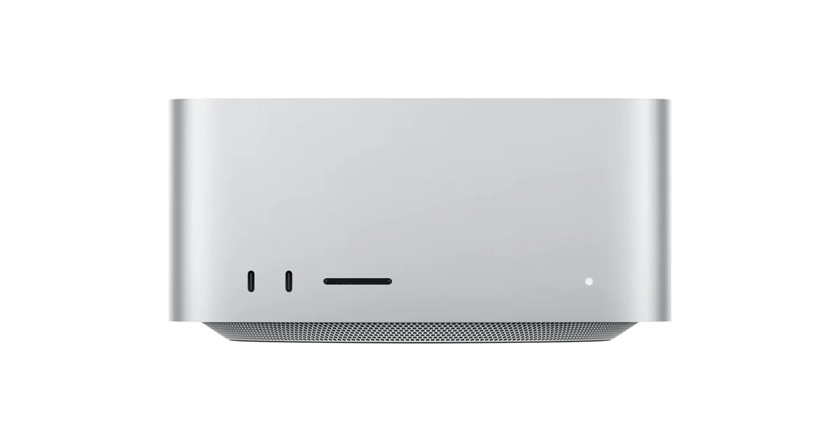 M4 Max 칩을 탑재한 은색 Mac Studio